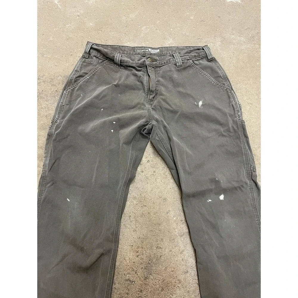 Carhartt Pants Mens 36x30 Gray Relaxed Fit Canvas Carpenter Work B324-DFE‎